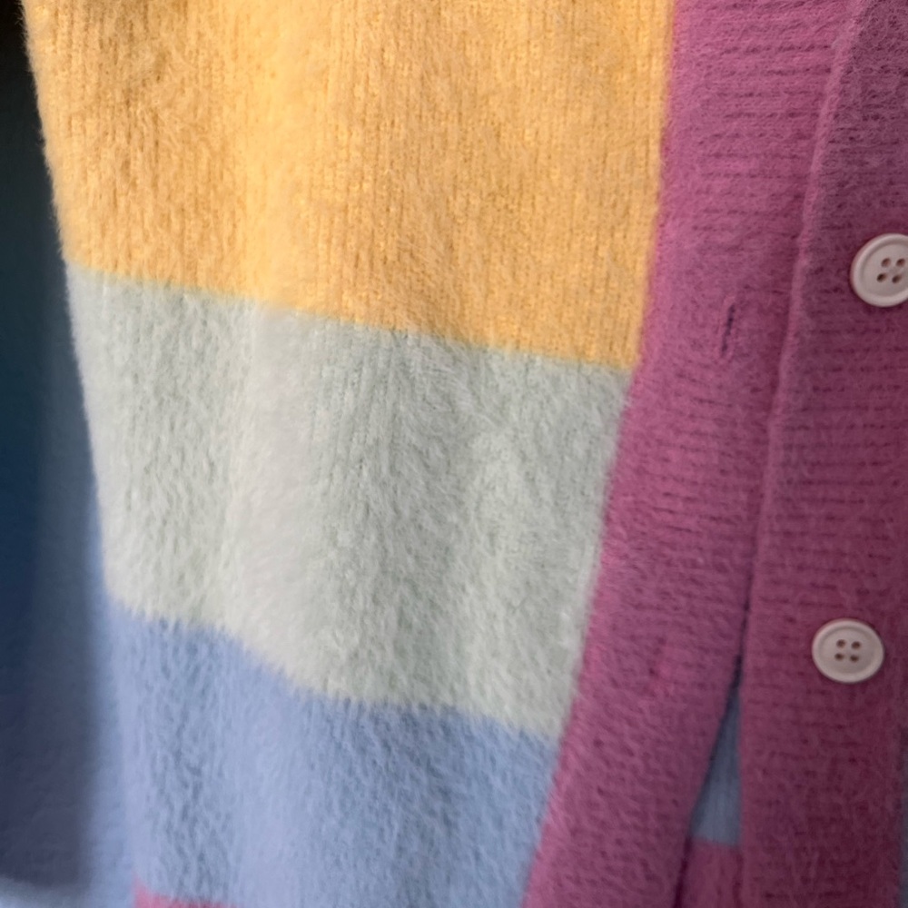 SHEIN Pink and Yellow Hoodie with Cozy Knit Texture - Picture 4 of 5